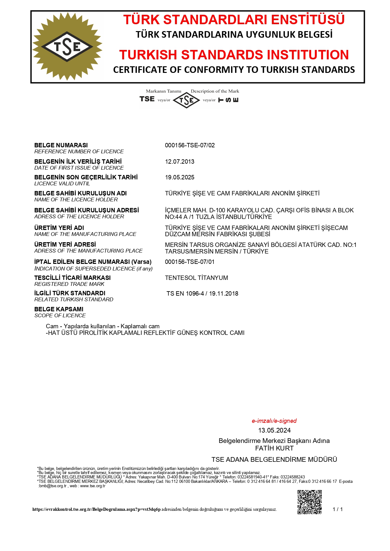 TS EN 1096 4 Tentesol Titanyum 250519 TM TS EN 1096 4 Tentesol Titanyum 250519 TM