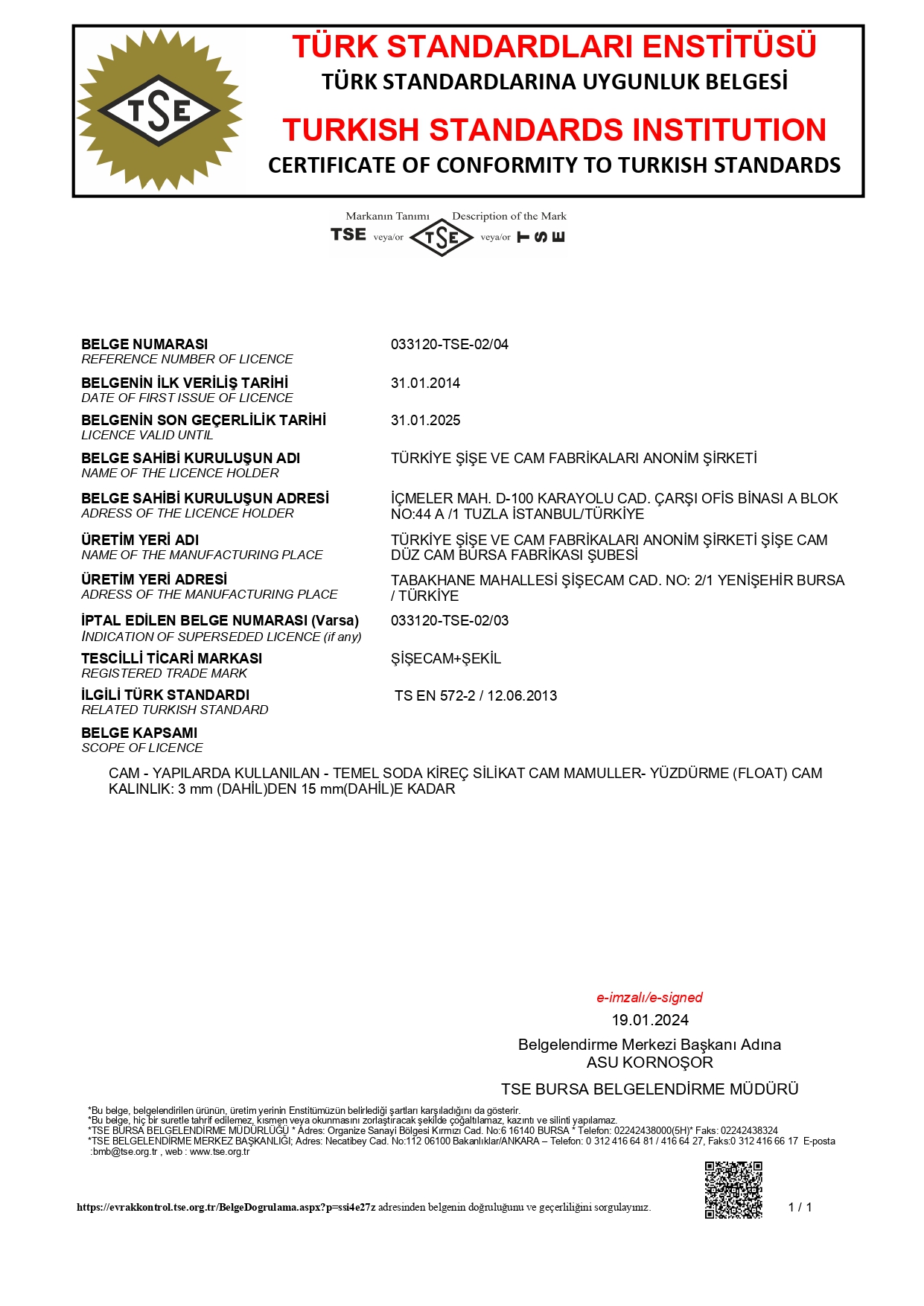 TS EN 572 2 Sisecam Duzcam 250131 TN TS EN 572 2 Sisecam Duzcam 250131 TN